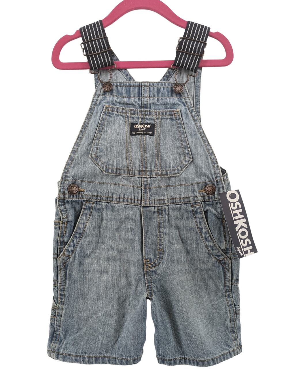 Denim Shortalls Boys Overall OshKosh B'gosh Blue 18M Logo Pockets Straps
